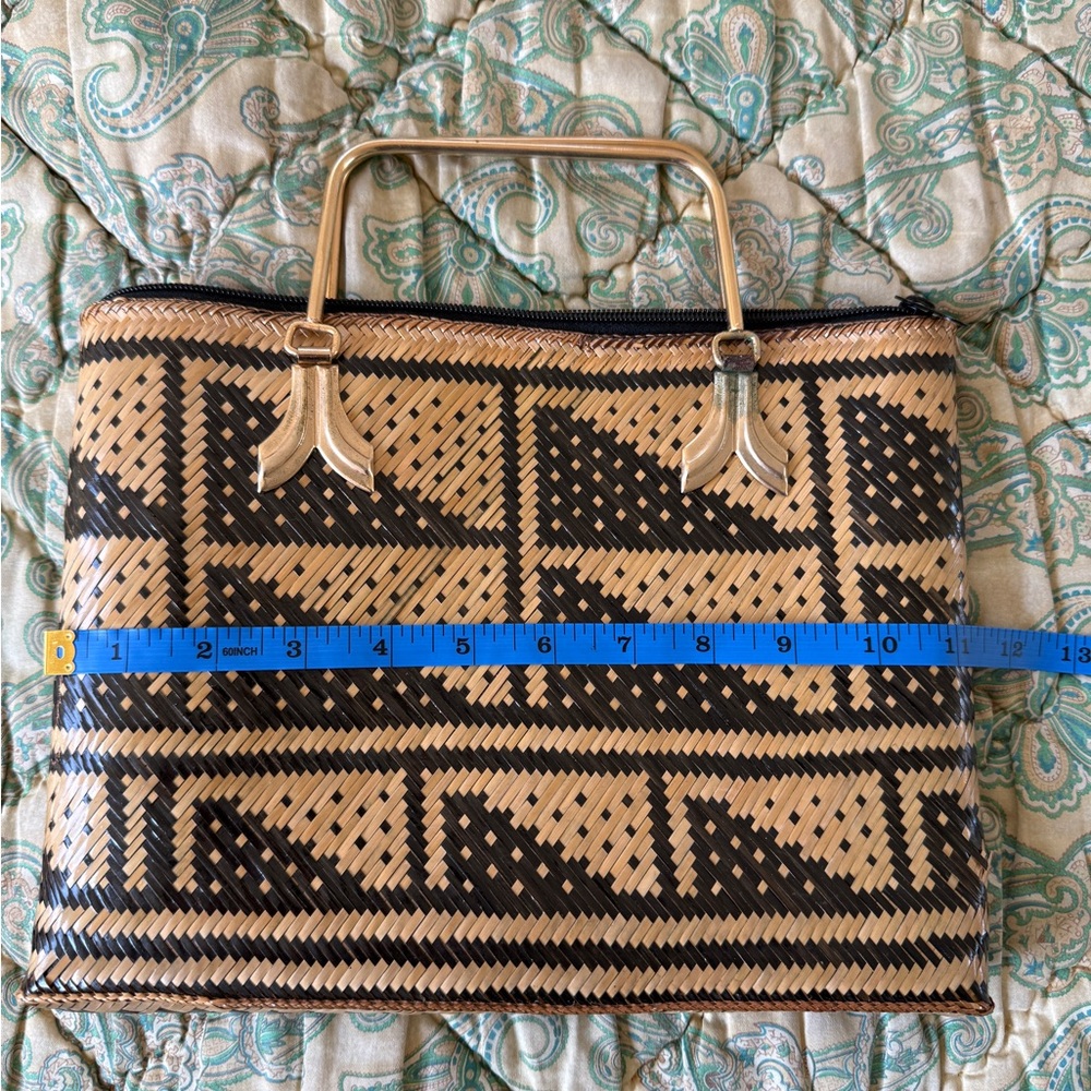 Rattan Woven Handbag with brass handles hardware
